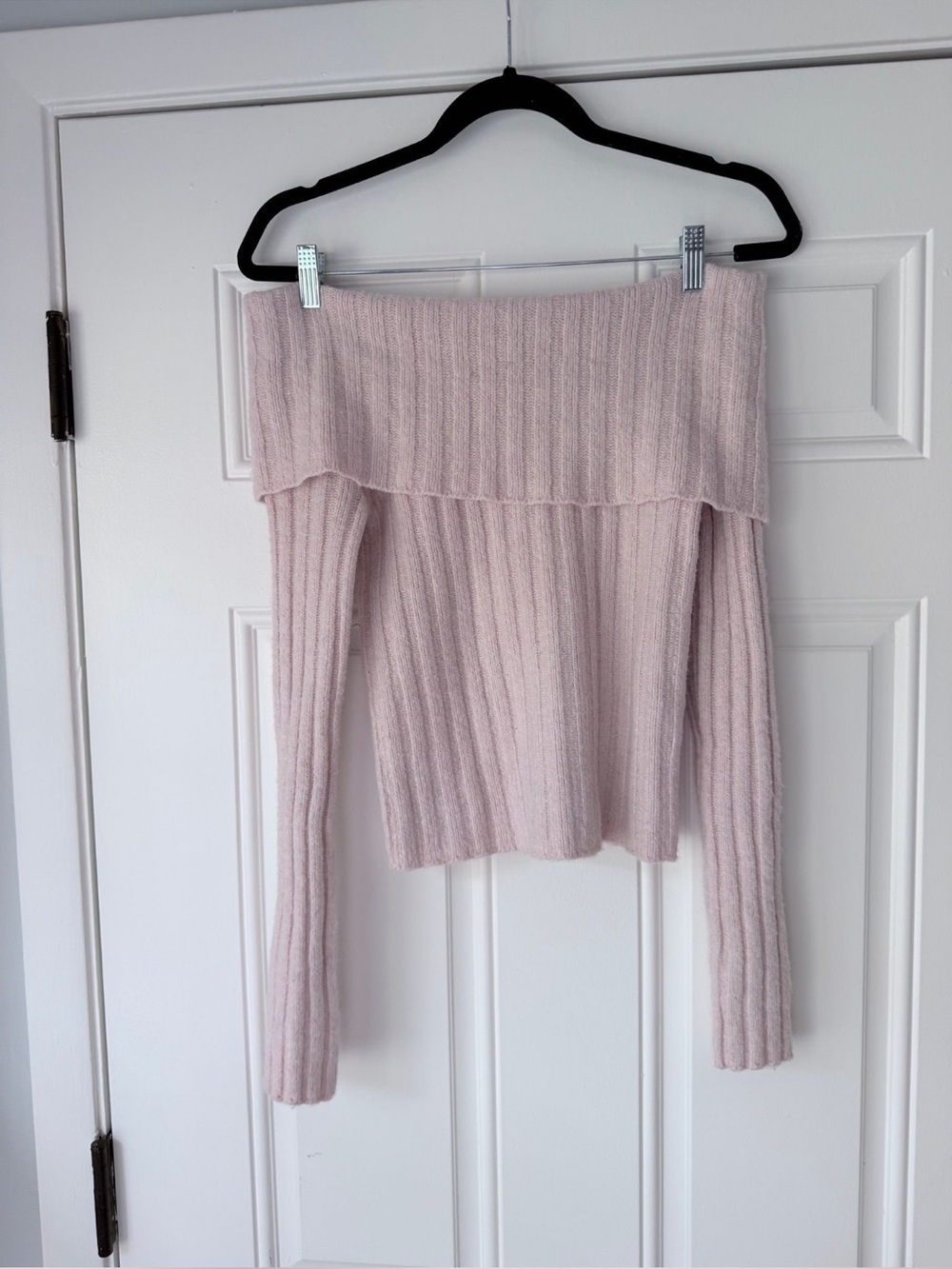 NWT PINK ROSE Off-Shoulder Ribbed Knit Sweater - Light Blush Pink
